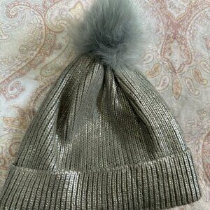 Metallic Silver Women's Pom Hat